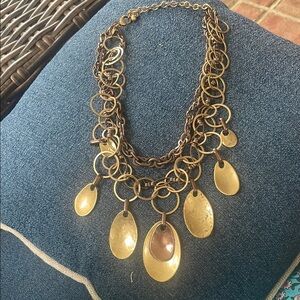 Gold & Bronze Chunky Chain Necklace with Organic Pendants